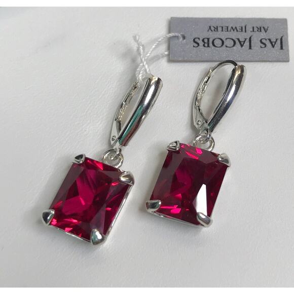 GORGEOUS 8ctw Emerald Cut Ruby Earrings in Sterling Silver - Picture 3 of 5